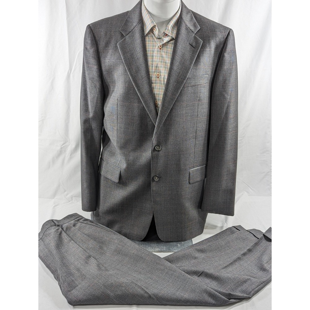 Hickey Freeman Suit Sport Coat Two Button Gray Crosshatch Blazer 42R 34x28 Pant